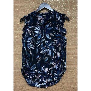 DKNY Women's Floral Printed Ruffle-Trim Blouse Top Size Medium